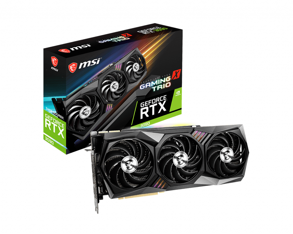 nVIDIA GeForce RTX 3090 GAMING X TRIO 24G GDDR6X <br>Boost Clock 1785 MHz, 4 Max Resolution 7680x4320, 3x DP/1x HDMI, PCIE 4, 3x 8 power pin, 750W (370w) nVIDIA GeForce RTX 3090 GAMING X TRIO 24G GDDR6X <br>Boost Clock 1785 MHz, 4 Max Resolution 7680x4320, 3x DP/1x HDMI, PCIE 4, 3x 8 power pin, 750W (370w)